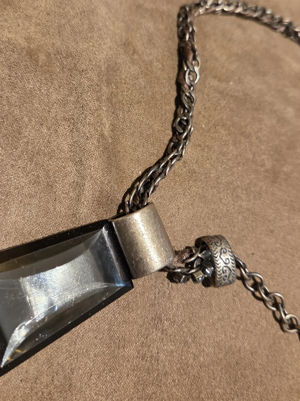 VINTAGE Chico's Vintage-Style Black Pendant Necklace - Bronze Chain